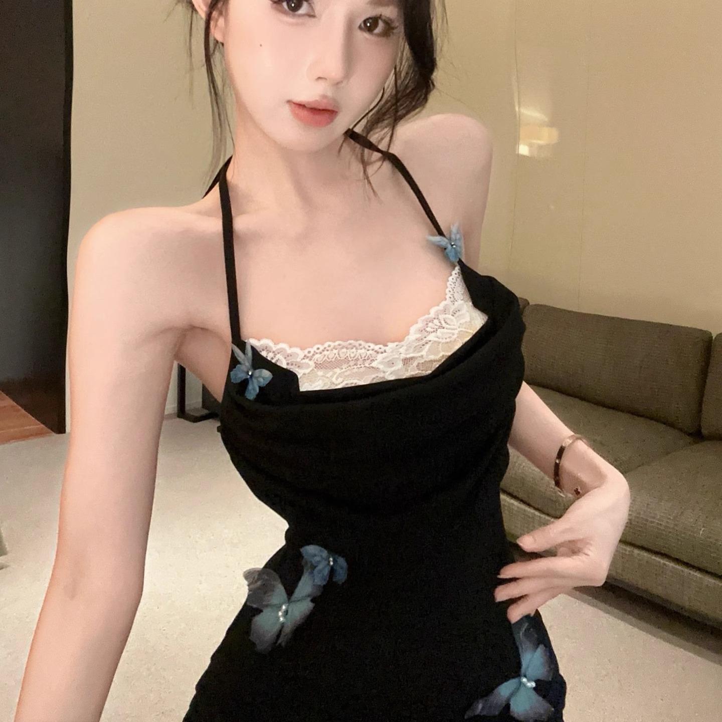 辣妹性感立体蝴蝶吊带连衣裙女夏