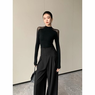 纪金其网纱显瘦长袖打底衫女气质微透内搭时髦气质休闲长袖上衣