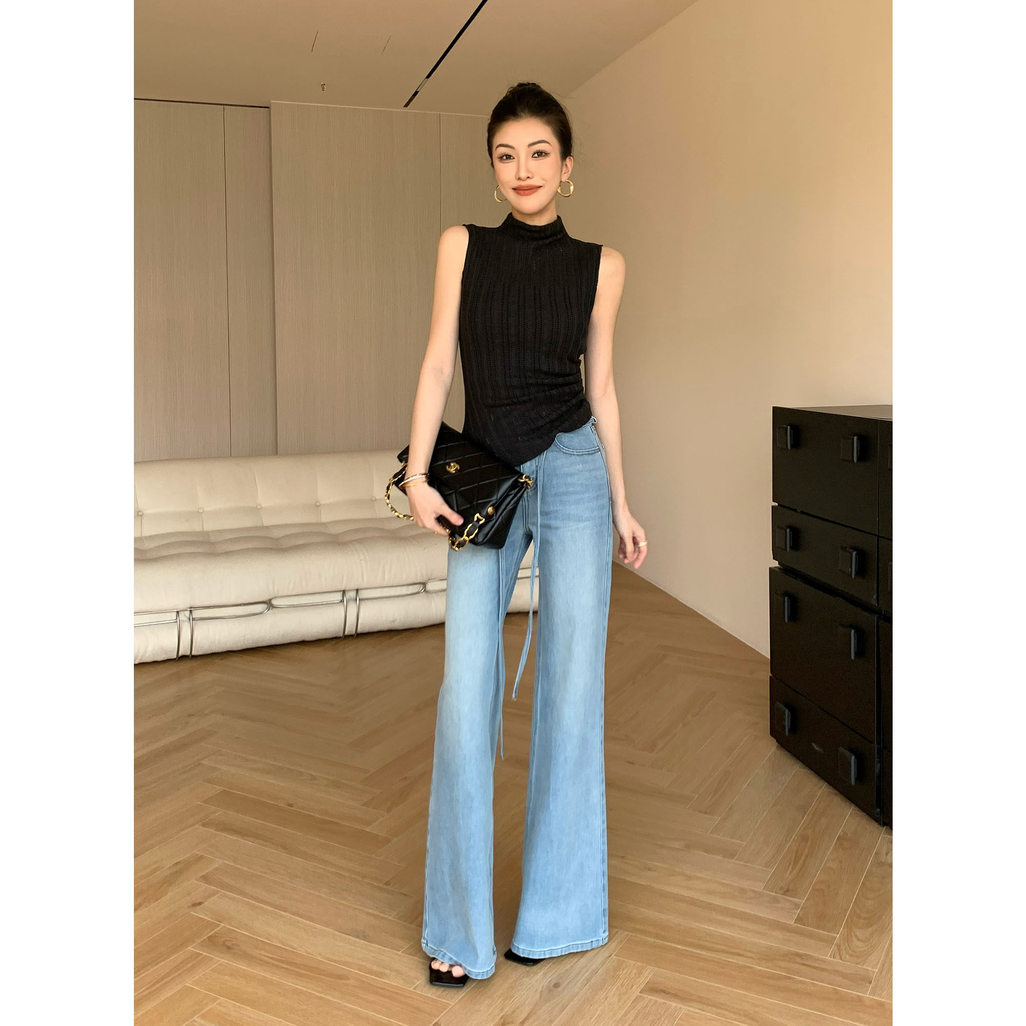 纪金其微喇牛仔裤女夏季薄款高腰显瘦梨形身材显瘦休闲裤阔腿裤子