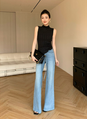 纪金其微喇牛仔裤女夏季薄款高腰显瘦梨形身材显瘦休闲裤阔腿裤子