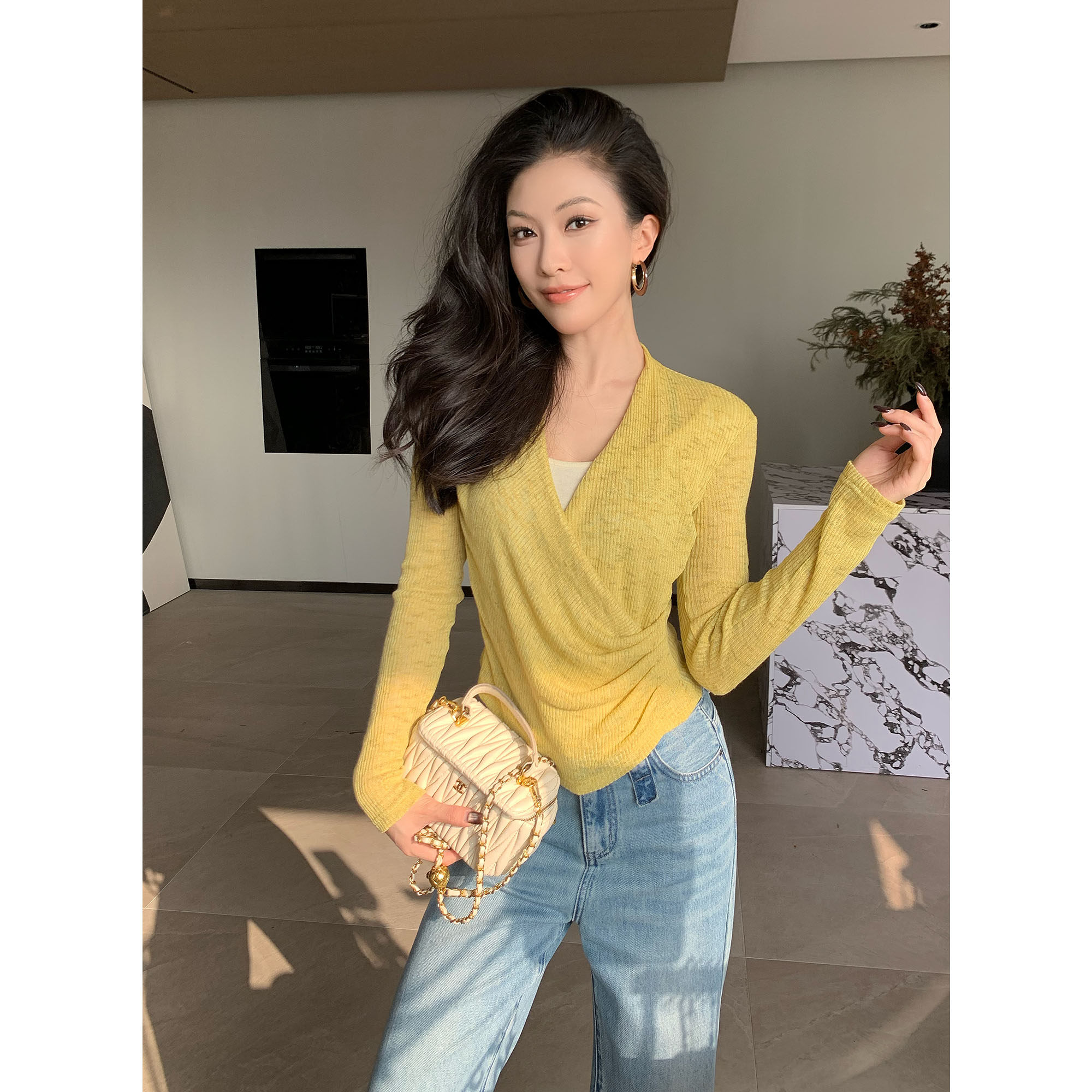 JIJINQI长袖显瘦修身辣妹上衣