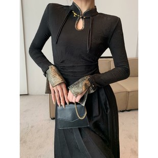 纪金其秋冬新中式长袖国风上衣设计感黑色盘口百搭时尚显瘦衬衫女