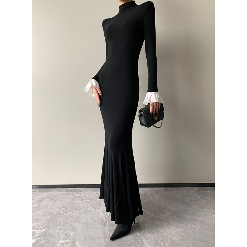 秋冬修身长袖针织长款裙子
