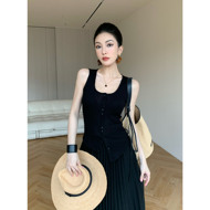 夏季黑色显瘦气质背心女薄款