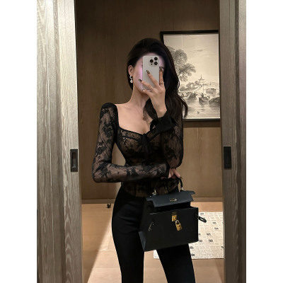 蕾丝衫镂空修身气质显瘦上衣女