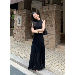 JIJINQI夏季 露肩挂脖连衣裙小众设计感ins小众显瘦包臀裙 无袖