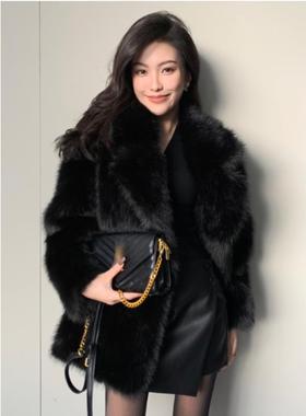 JIJINQI秋冬黑色女款外套女轻奢翻领毛毛短网红上班轻奢外套外搭