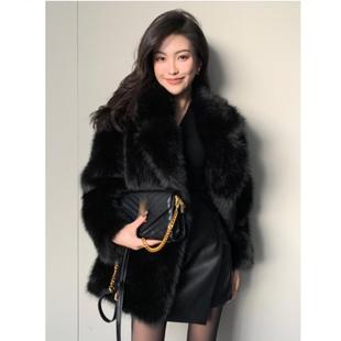 JIJINQI秋冬黑色女款外套女轻奢翻领毛毛短网红上班轻奢外套外搭