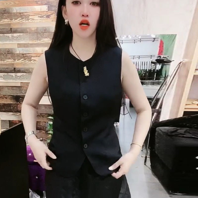 韩范时髦修身小外套女装单排扣设计收腰显瘦西装马甲百搭无袖马夹