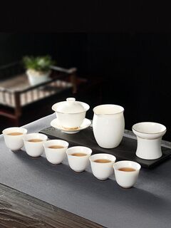 羊脂玉猪油白功夫茶具套装家用办公室盖碗茶杯泡茶器公司礼品定制