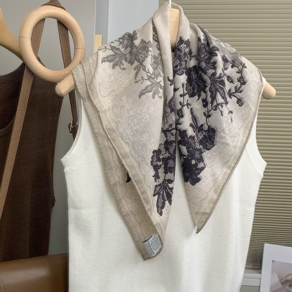 经典老钱风 真丝羊毛围巾女秋冬季丝毛丝巾搭配高级感系脖方巾63