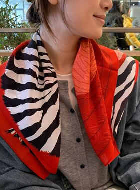 红色斑马 老钱风真丝双绉围巾女春夏季百搭丝巾高级感系脖方巾65