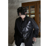 C316LFCS001P68秋装新款百搭长袖衬衫玫瑰花个性衬衣黑色时尚，男装衬衫，电商C316