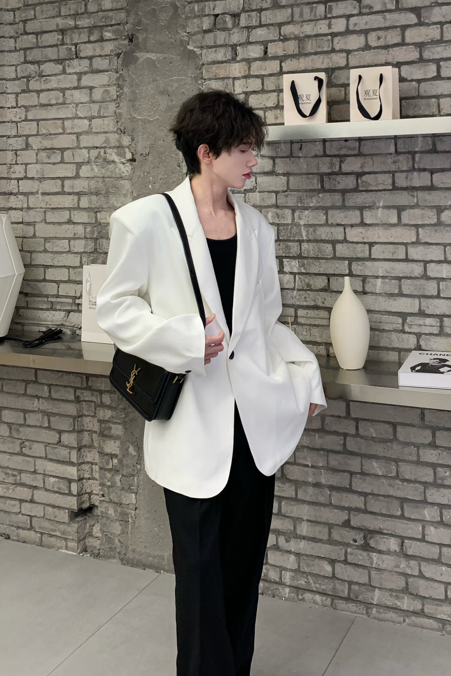 C316XZ258P98春装新款白色黑色西服百搭宽松西装外套帅气网红,男装西服,电商C316