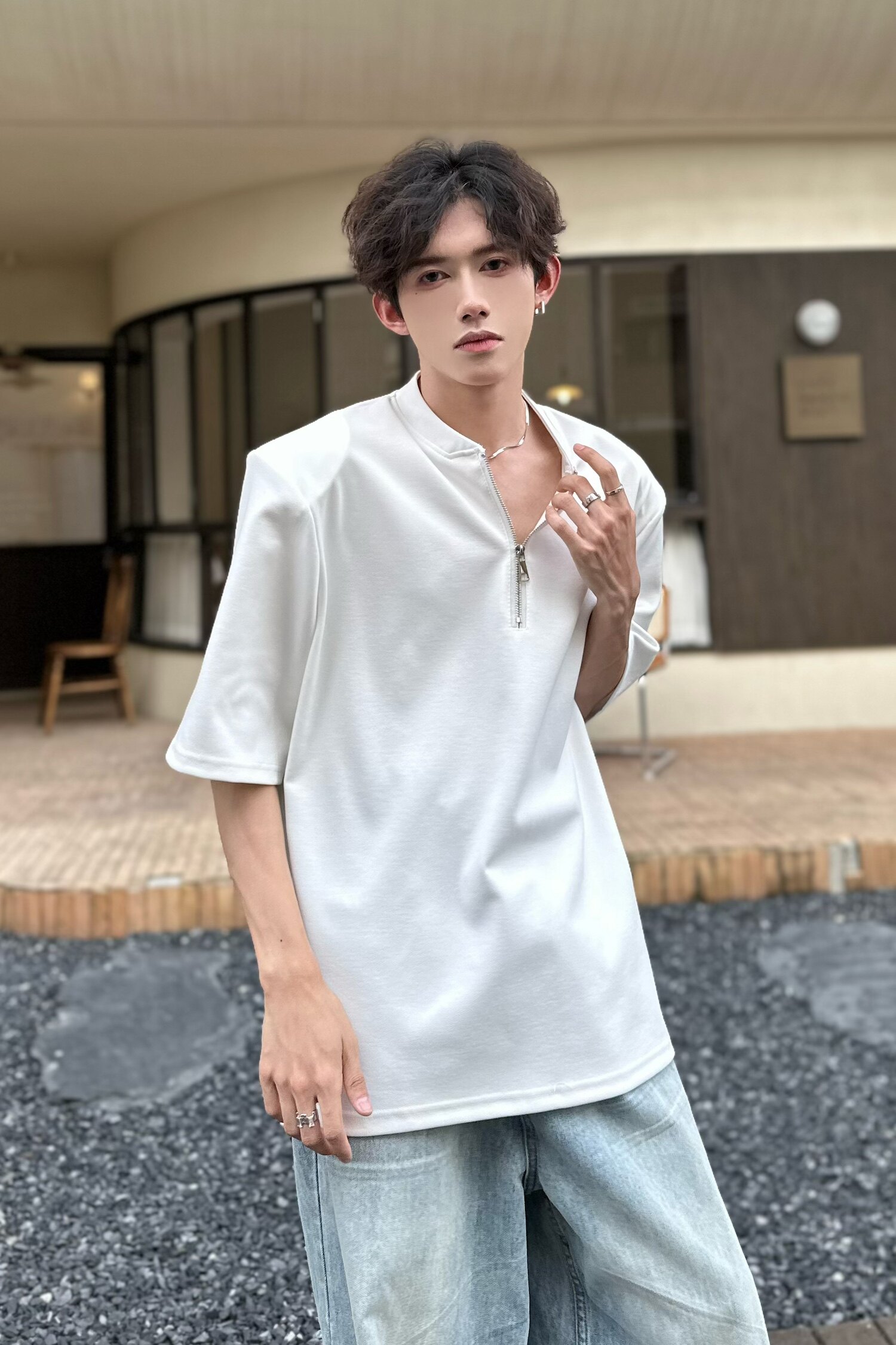 C316T1145P48夏装新款短袖polo衫时尚白色黑色个性简约T恤百搭,男装T恤,电商C316