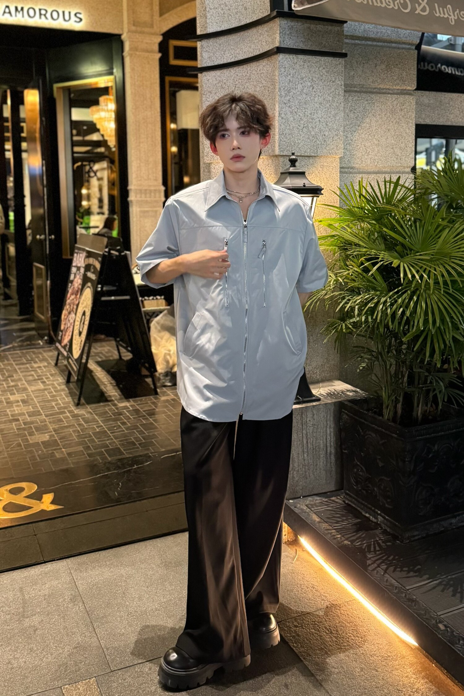 C316CS1116P58控78春夏新款短袖衬衫拉链设计个性衬衣男网红,男装T恤,电商C316