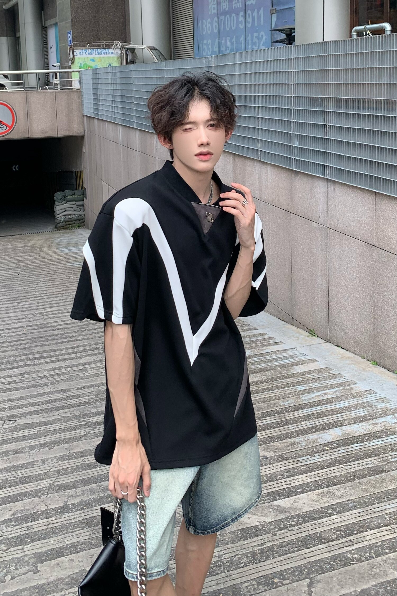 C316T1158P58夏装新款高品质时尚拼接撞色短袖T恤tee个性中性风,男装T恤,电商C316