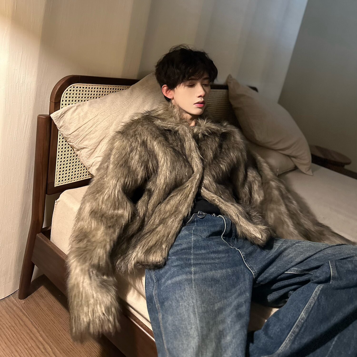 C316WT161P168冬装新款毛毛衣人造皮草短款外套网红时尚棉衣，男装针织衫/毛衣，电商C316