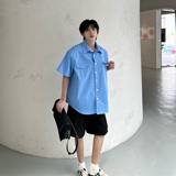 C316CS2350P58夏装新款蓝色工装短袖衬衫衬衣复古时尚高街百搭，男装T恤，电商C316