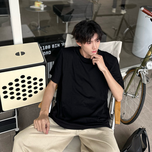 C316 T2303 P35 春夏新款垫肩打底衫短袖T恤tee圆领款式纯棉宽松图片
