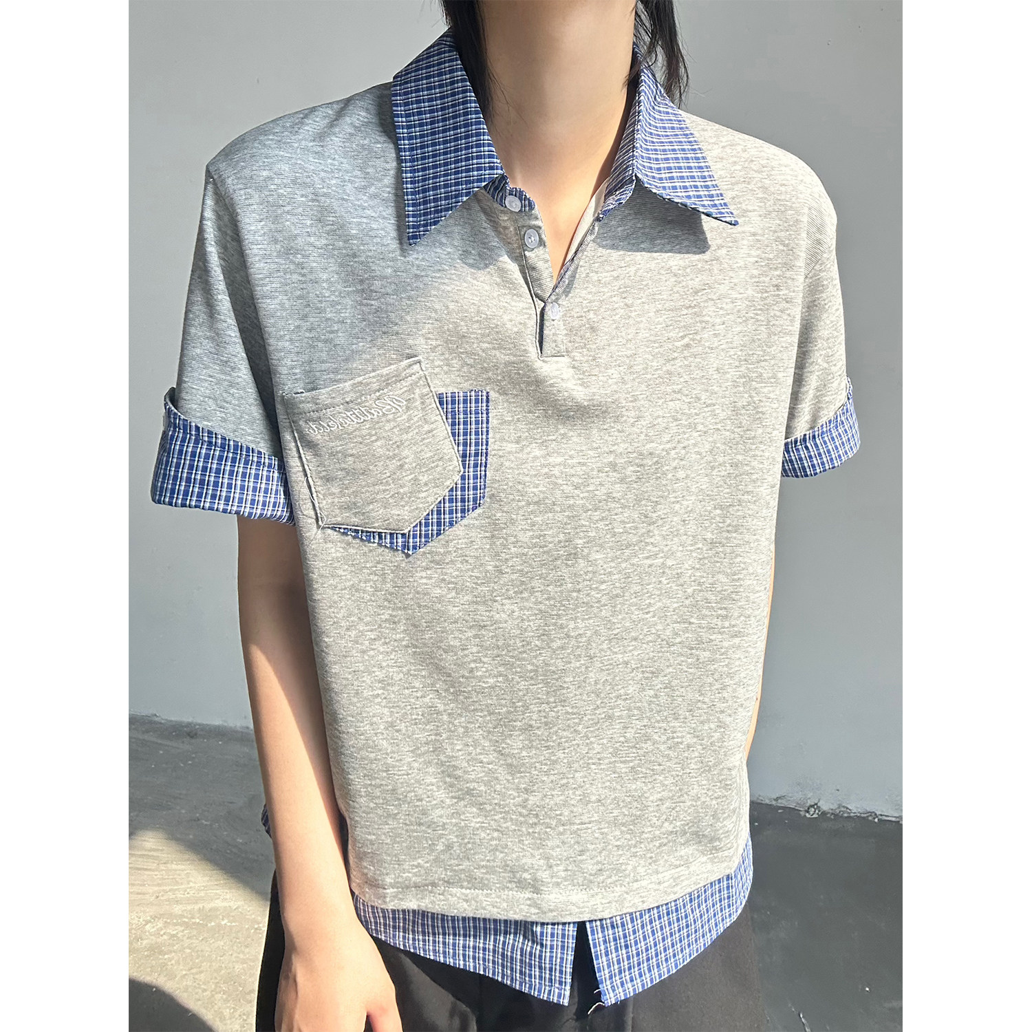 C316 XZ0101 P48特 夏装新款假两件短袖polo衫时尚百搭miu感tee图片