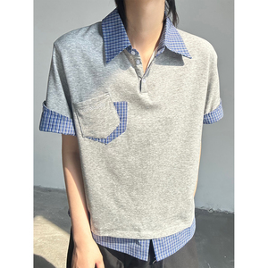 C316 XZ0101 P48特 夏装新款假两件短袖polo衫时尚百搭miu感tee图片