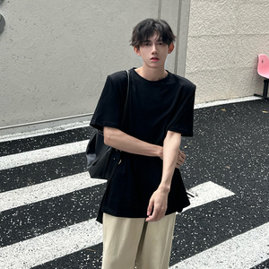 C316 T2303 P35 春夏新款垫肩打底衫短袖T恤tee圆领款式纯棉宽松图片