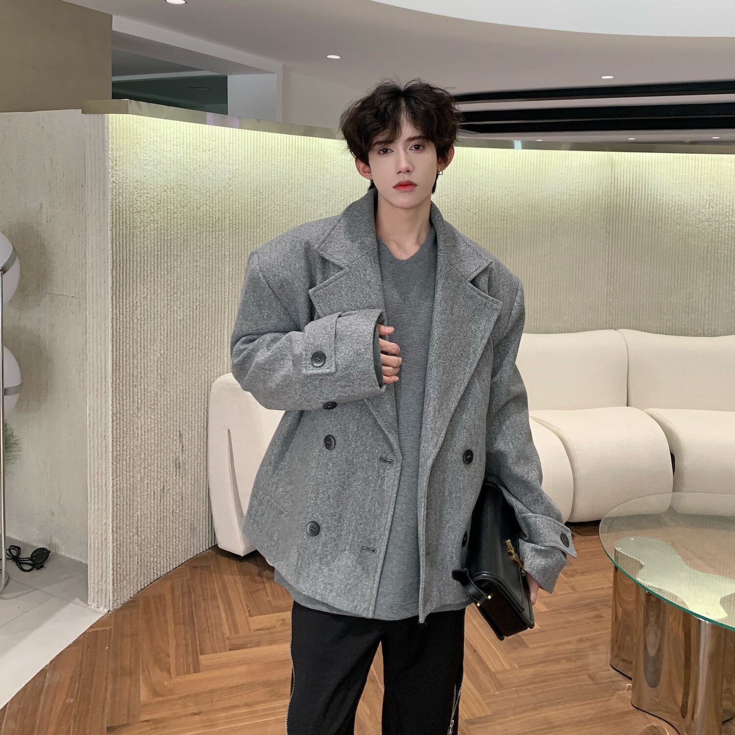 C316XZ163P138毛呢大衣外套保暖加厚西服灰色西装雅痞网红,男装西服套装,电商C316