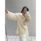 C316CS8298P68新款亚麻长袖衬衫浅蓝色白色宽松透气衬衣潮男，男装衬衫，电商C316