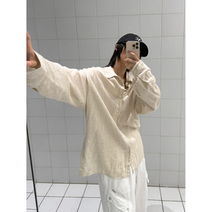 C316 CS8298 P68 新款亚麻长袖衬衫浅蓝色白色宽松透气衬衣潮男图片