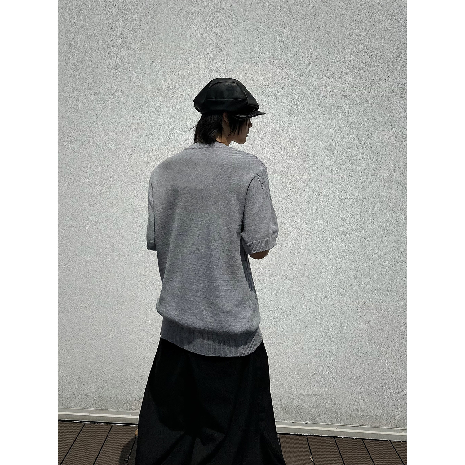 老钱风绞花针织短袖男夏薄款痞帅正肩收袖口t恤长绒棉vintage上衣,男装针织衫/毛衣,电商C316