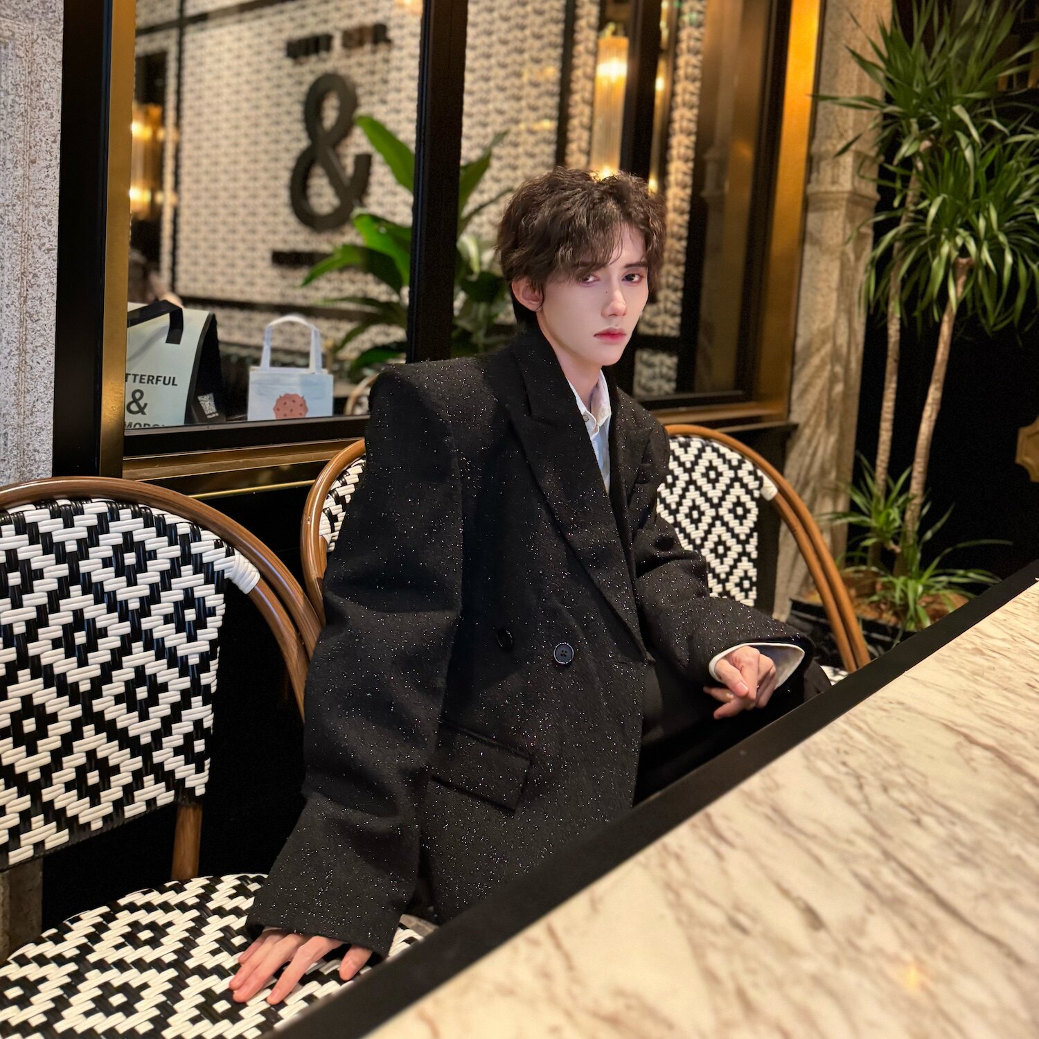 C316XZ835P138春装新款时尚亮片西服修身西装短款外套高级男,男装西服,电商C316