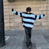 C316MY813P98冬装新款条纹撞色毛毛衣时尚百搭针织衫网红，男装针织衫/毛衣，电商C316