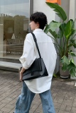 C316CS112P58夏装新款短袖衬衫褶皱衬衣英伦黑白宽松雅痞V领，男装T恤，电商C316