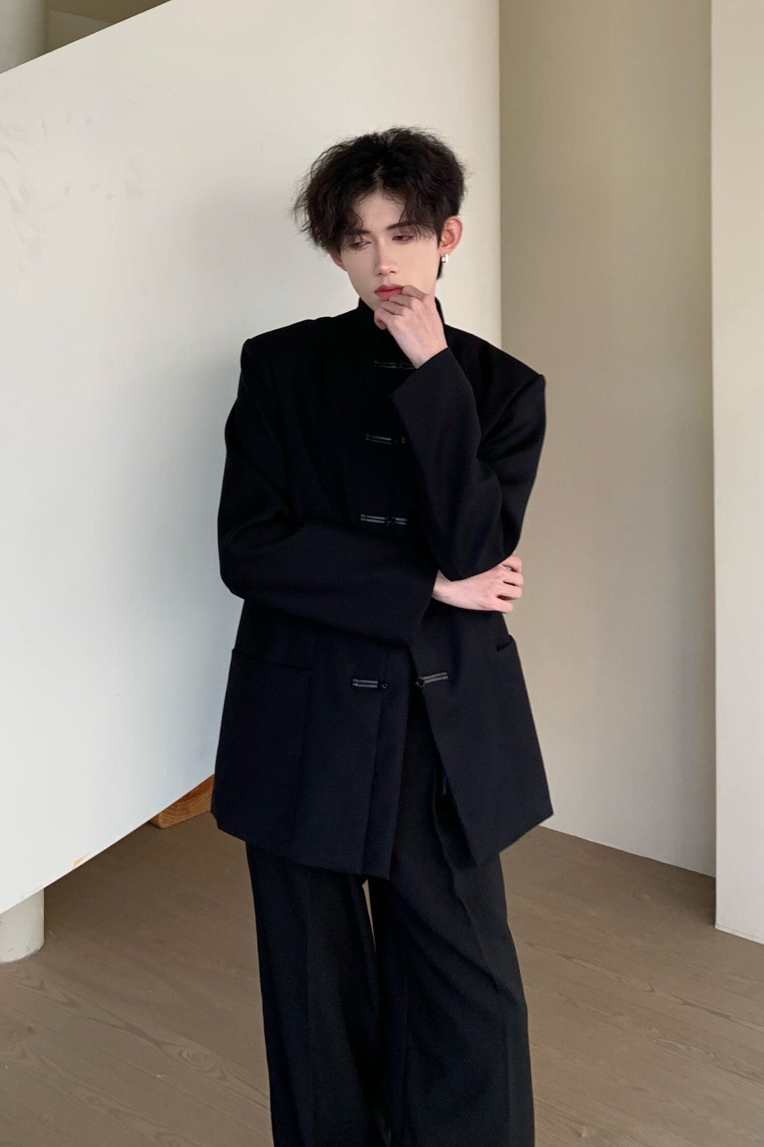 C316XZ844P118春装新中式西服中山装时尚短款外套个性西装盘扣,男装西服,电商C316