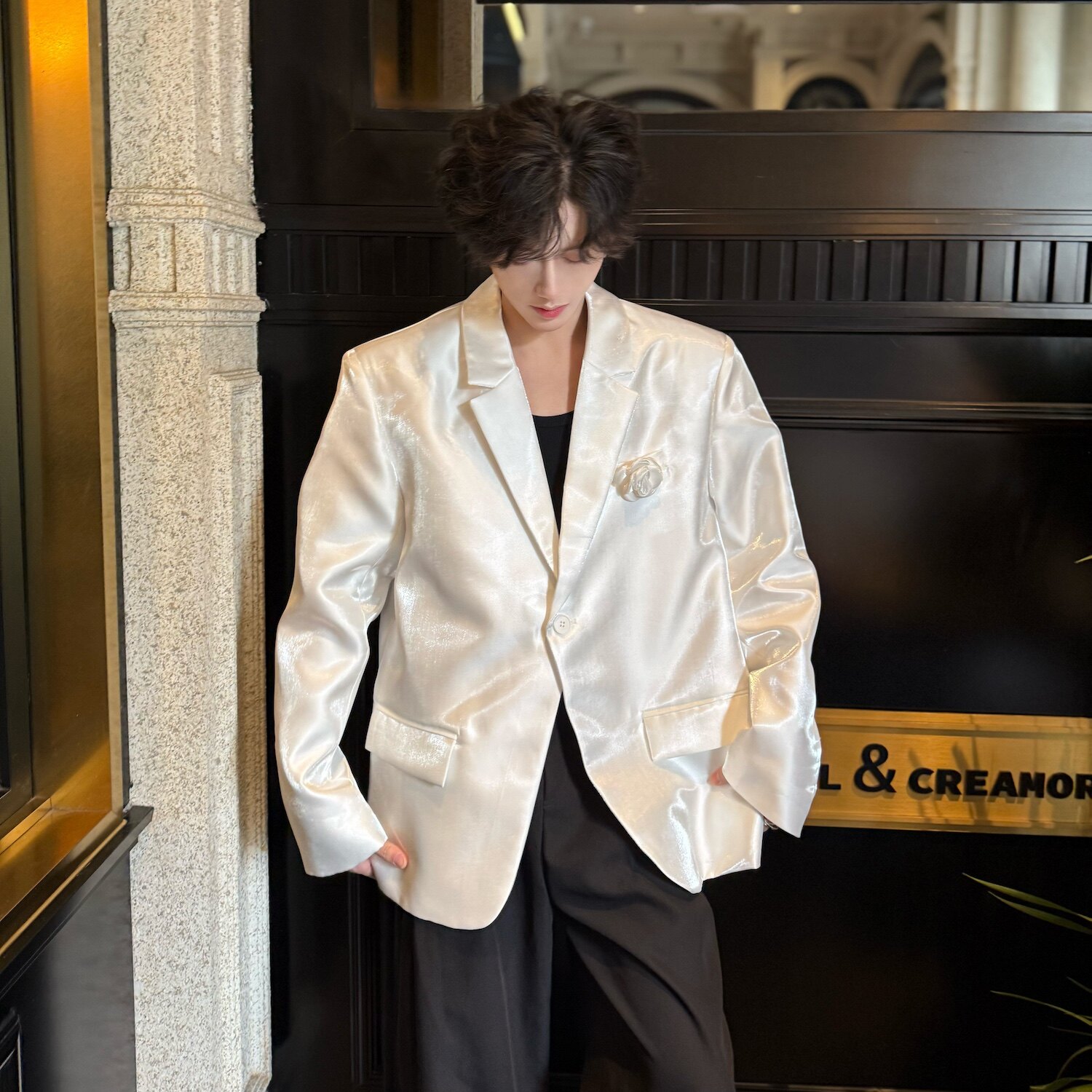 C316XZ0326P118春夏新款长袖西服亮色西装场合玫瑰花设计外套,男装西服套装,电商C316