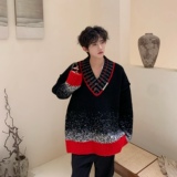 星空马海毛毛衣男秋冬渐变色慵懒高级感针织衫设计感V领线衣外套，男装针织衫/毛衣，电商C316