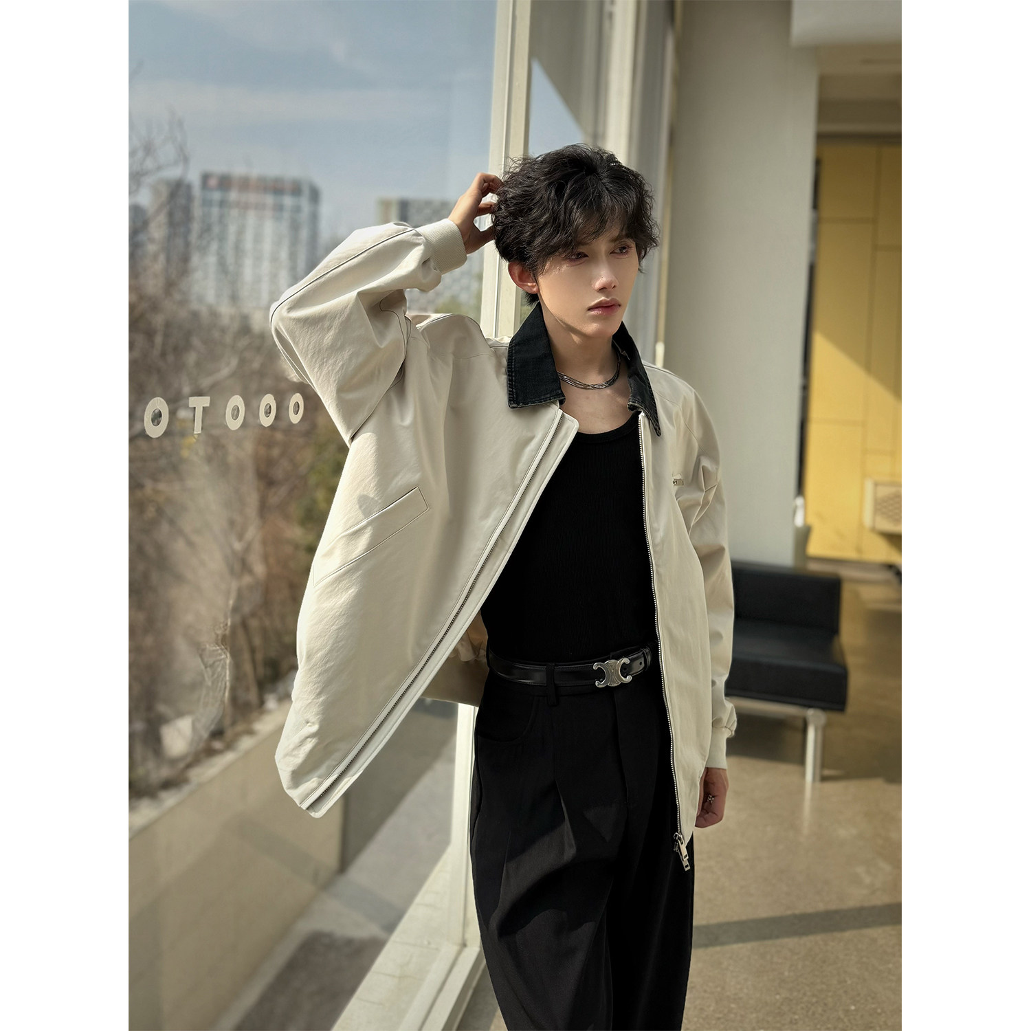 C316JK8999P98春装新款时尚百搭撞色夹克衫时尚短款外套牛仔领,男装工装外套,电商C316