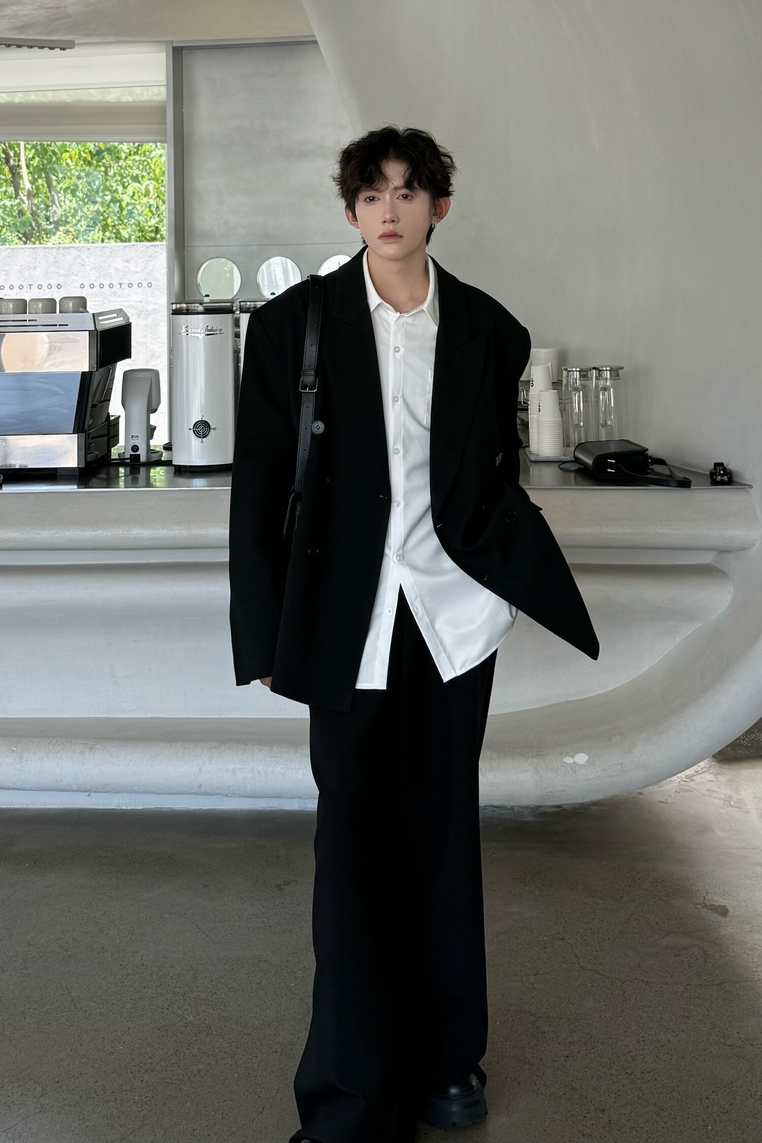C316XZ1220P98秋冬新款黑色双排扣时尚西服黑色宽松百搭松弛感,男装西服,电商C316