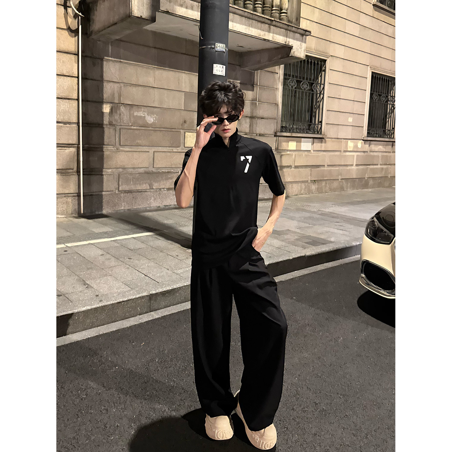 C316T8319P48夏装新款短袖T恤速干透气半高领拉链tee黑色,男装T恤,电商C316