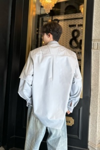 C316 CS1125 P78 春秋新款长袖衬衫时尚浅蓝色衬衣个性垫肩网红图片