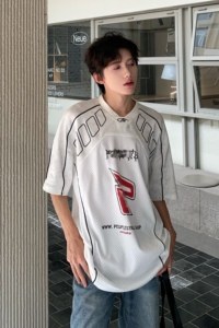 C316T1999 P68 夏季新款运动风T恤美式风格短袖tee潮拼接脏兮设计图片