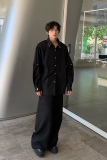 C316CS1219P78秋装新款长袖衬衫时尚百搭黑色金属拼接个性衬衣，男装衬衫，电商C316