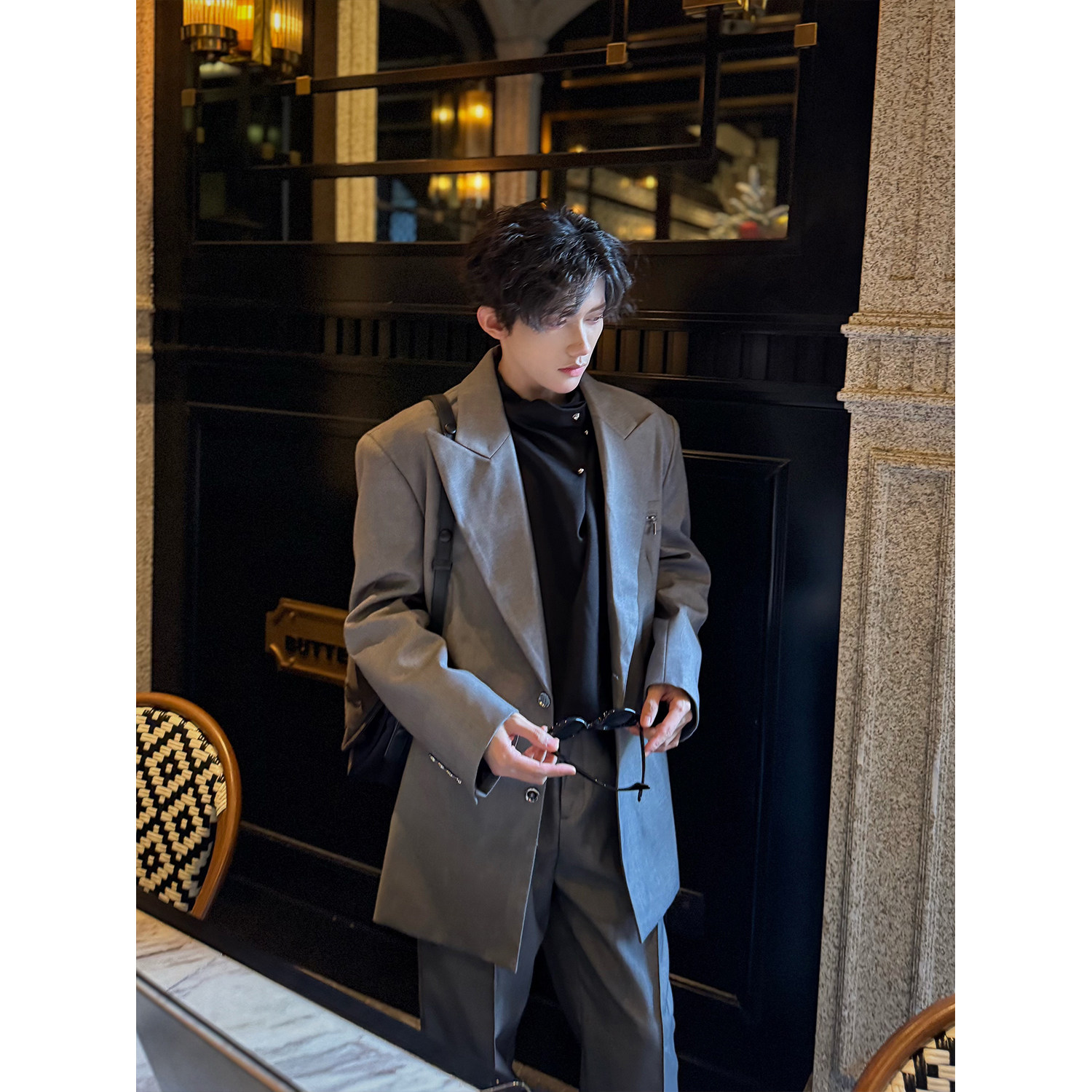 C316XZ1074P118K1074P68春装新款西服套装时尚宽松浅灰色,男装西服,电商C316