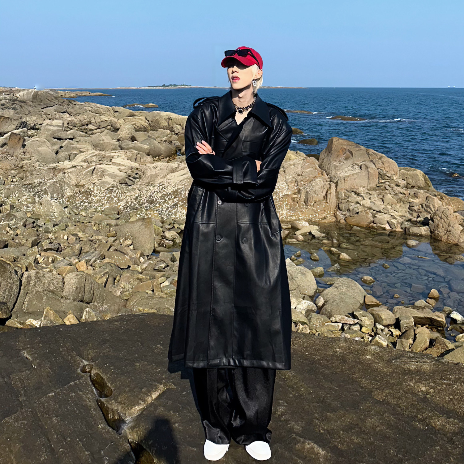 C316PY208P198秋冬重工款皮风衣时尚百搭长款网红风衣外套，男装风衣，电商C316