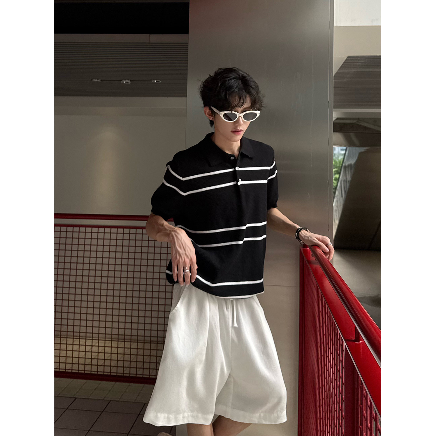 C316T8290P58条纹撞色polo衫时尚短袖T恤tee潮个性男装冰感,男装T恤,电商C316