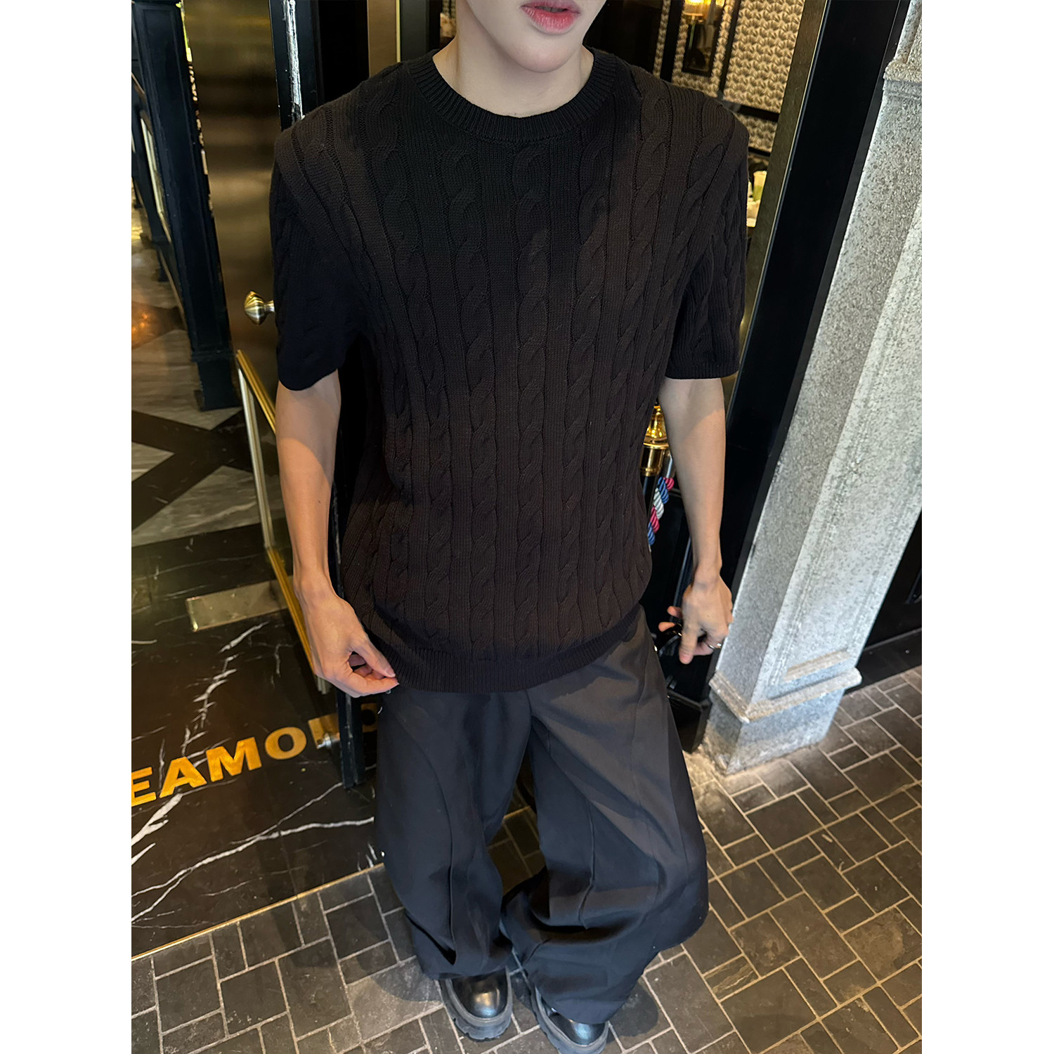 C316T8112P58夏装新款短袖T恤扭花针织tee黑色深灰色米白色,男装T恤,电商C316
