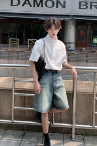 C316 CS2398 P58夏装新款短袖衬衫时尚百搭白色黑色设计感衬衣潮图片