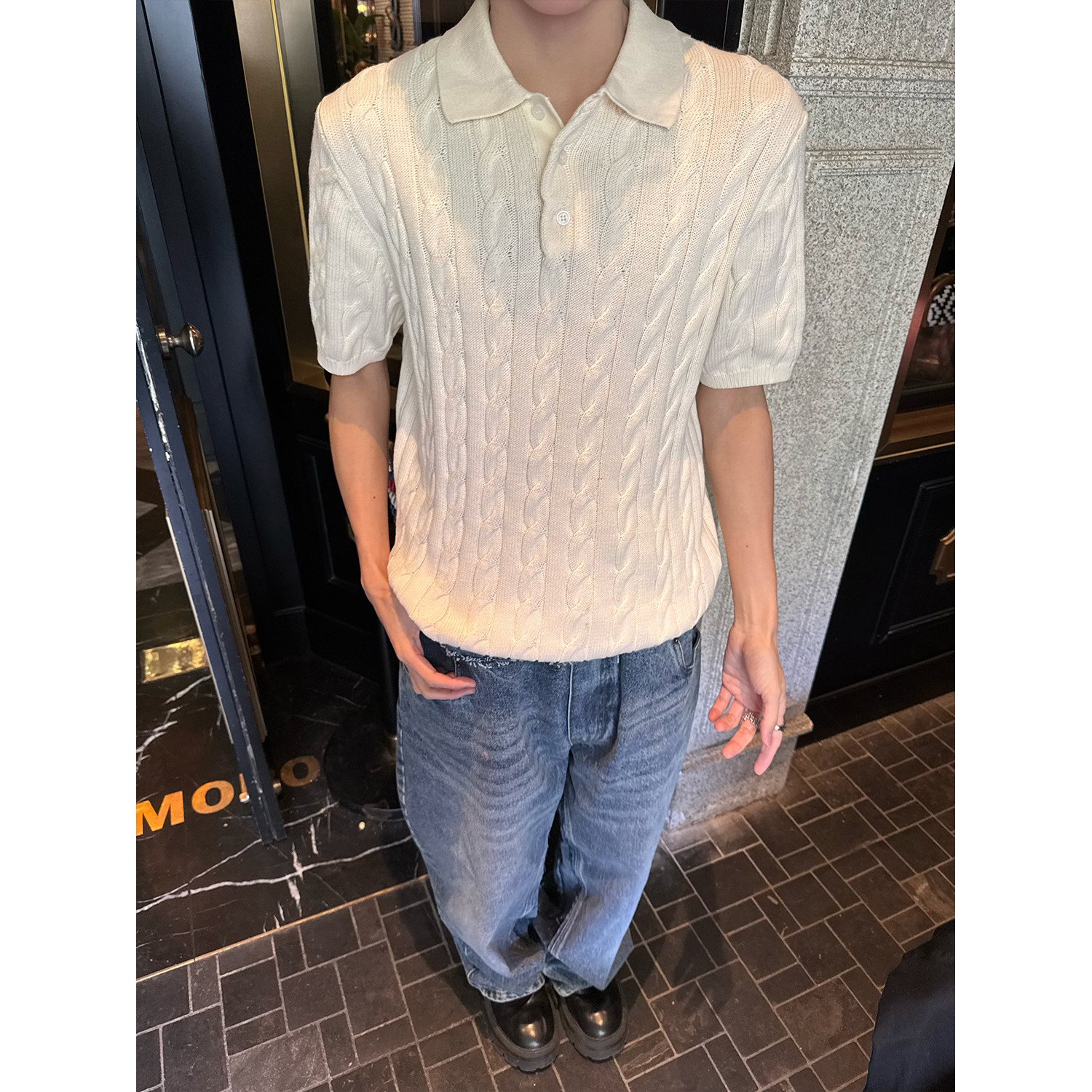 C316 T8111 P58 春夏扭花时尚短袖T恤polo领毛衣针织tee宽松图片