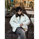 C316WT023P118秋冬新款羊羔毛外套时尚白色拼接长袖撞色白色，女装短外套，电商C316